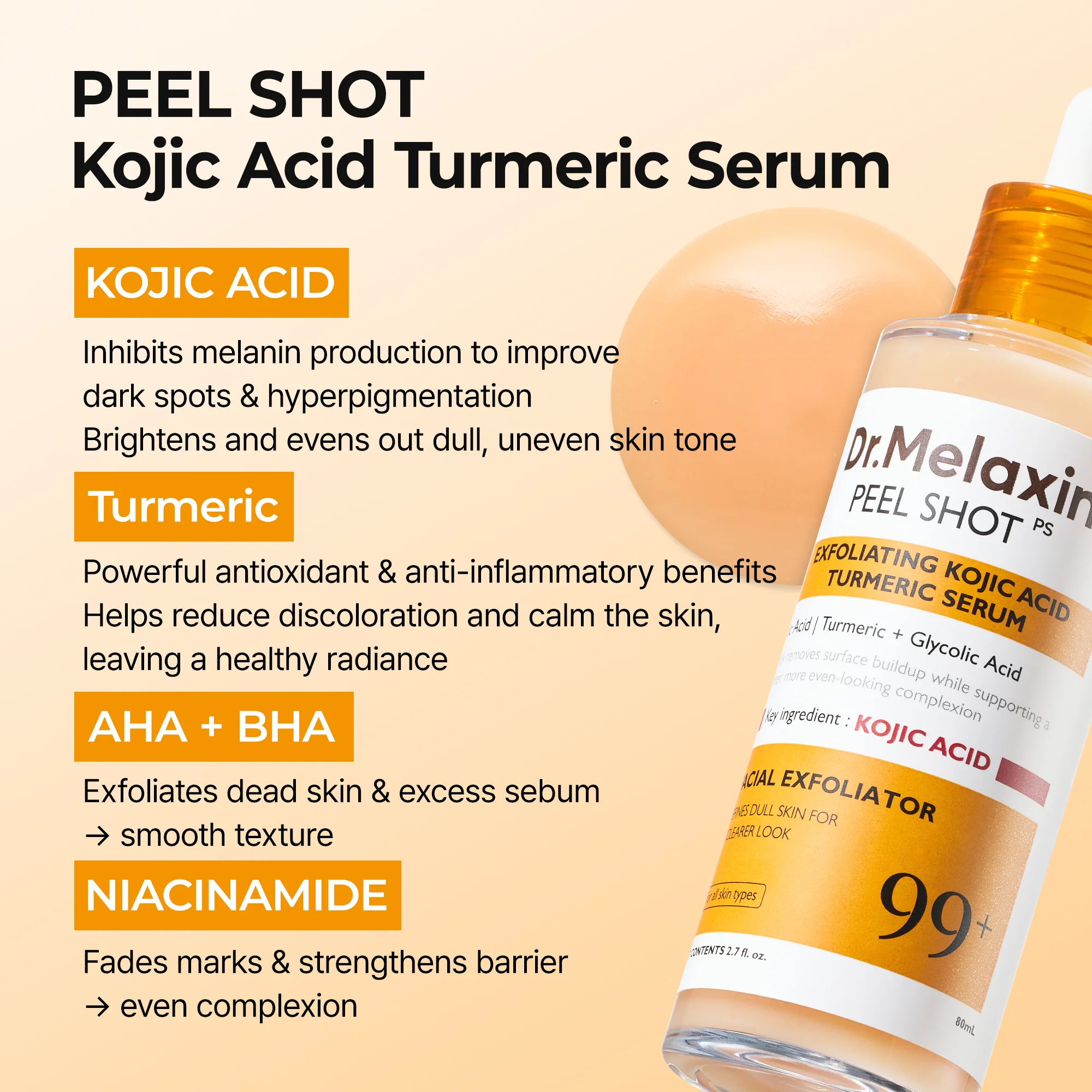 Peel Shot kojic Acid Turmeric Serum detail view 5 — Dr Melaxin K-Beauty
